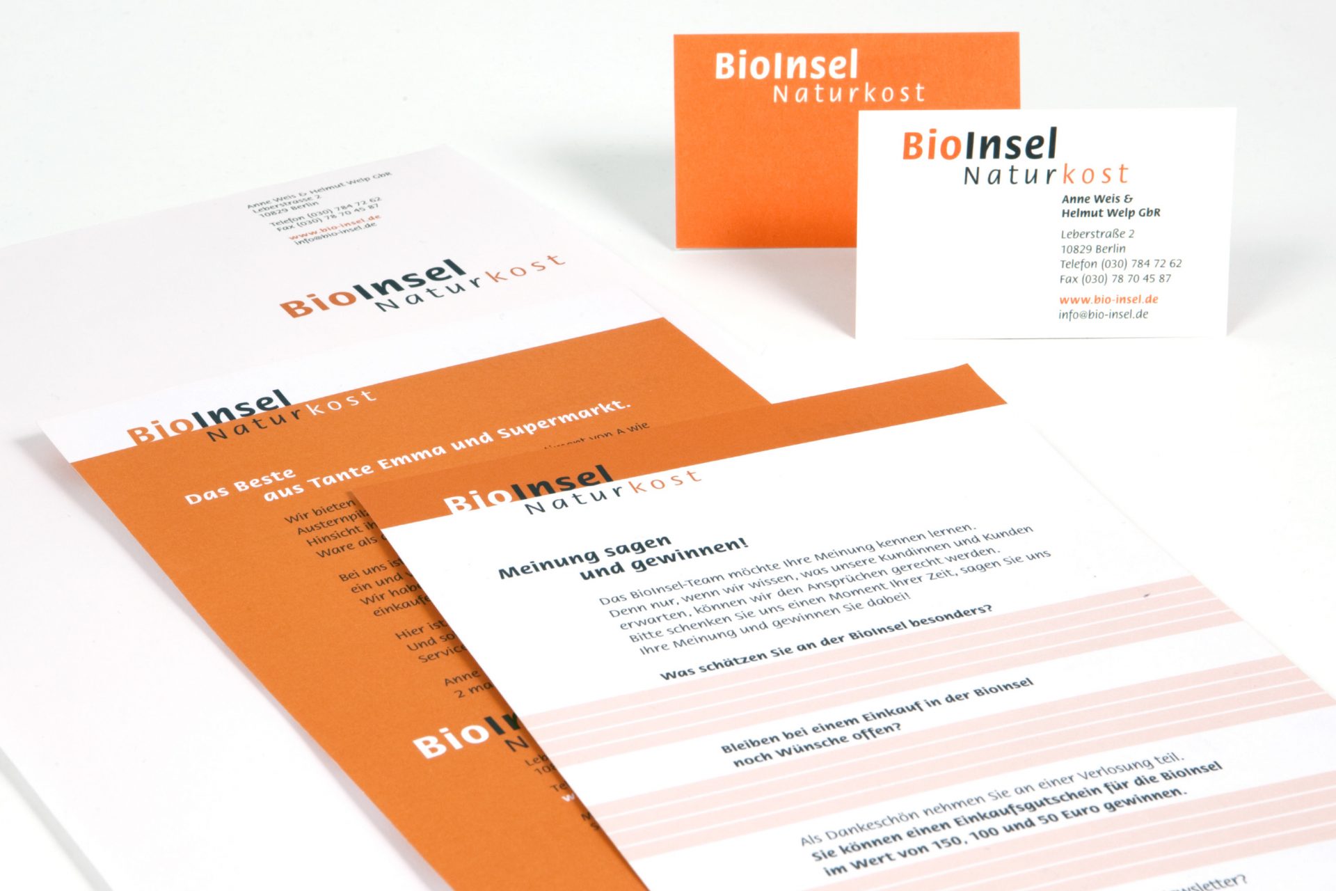 Visitenkarten, Briefbogen Formular: Entwurf im Corporate Design der BioInsel - Typoly