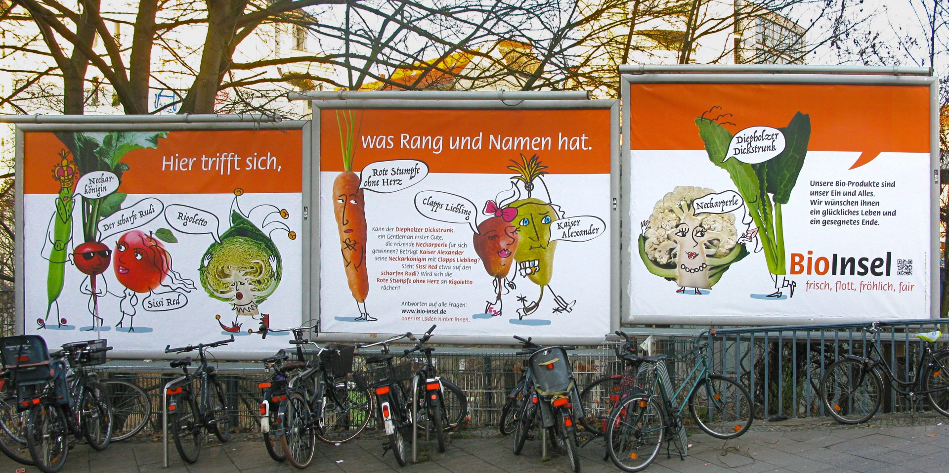 Große Werbeplakate mit Foto und Illustration für die BioInsel - Typoly